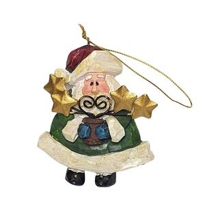 Handmade Wooden Santa Claus Christmas Ornament with Stars and Lantern‎
